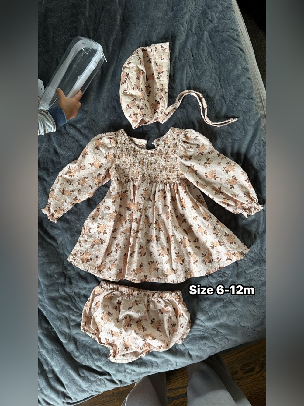 Baby Girls Floral Smocked Matching Set - Cream Pink (6-12m)